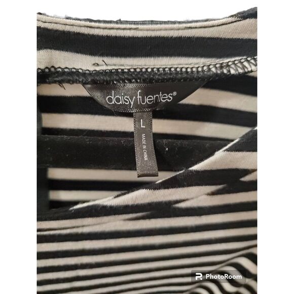 Daisy Fuentes Black White Striped Dress Size L - Picture 2 of 3